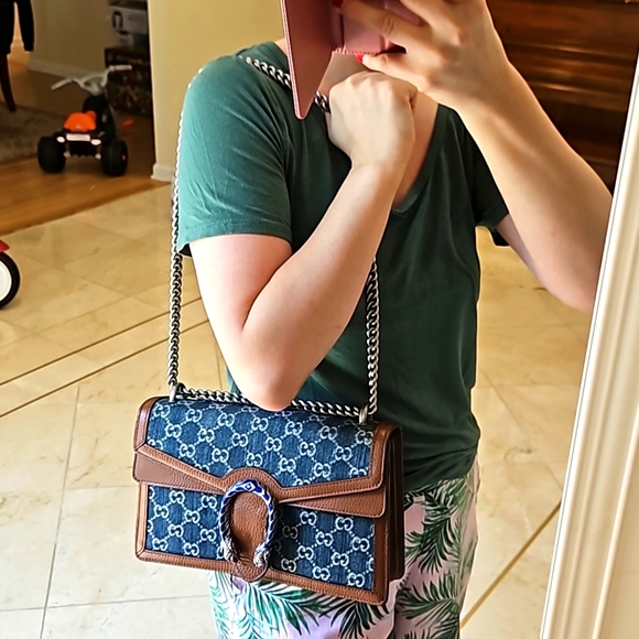 Gucci Dionysus Denim Shoulder Bag GG Jacquard Blue/Ivory/Brown - Picture 10 of 10